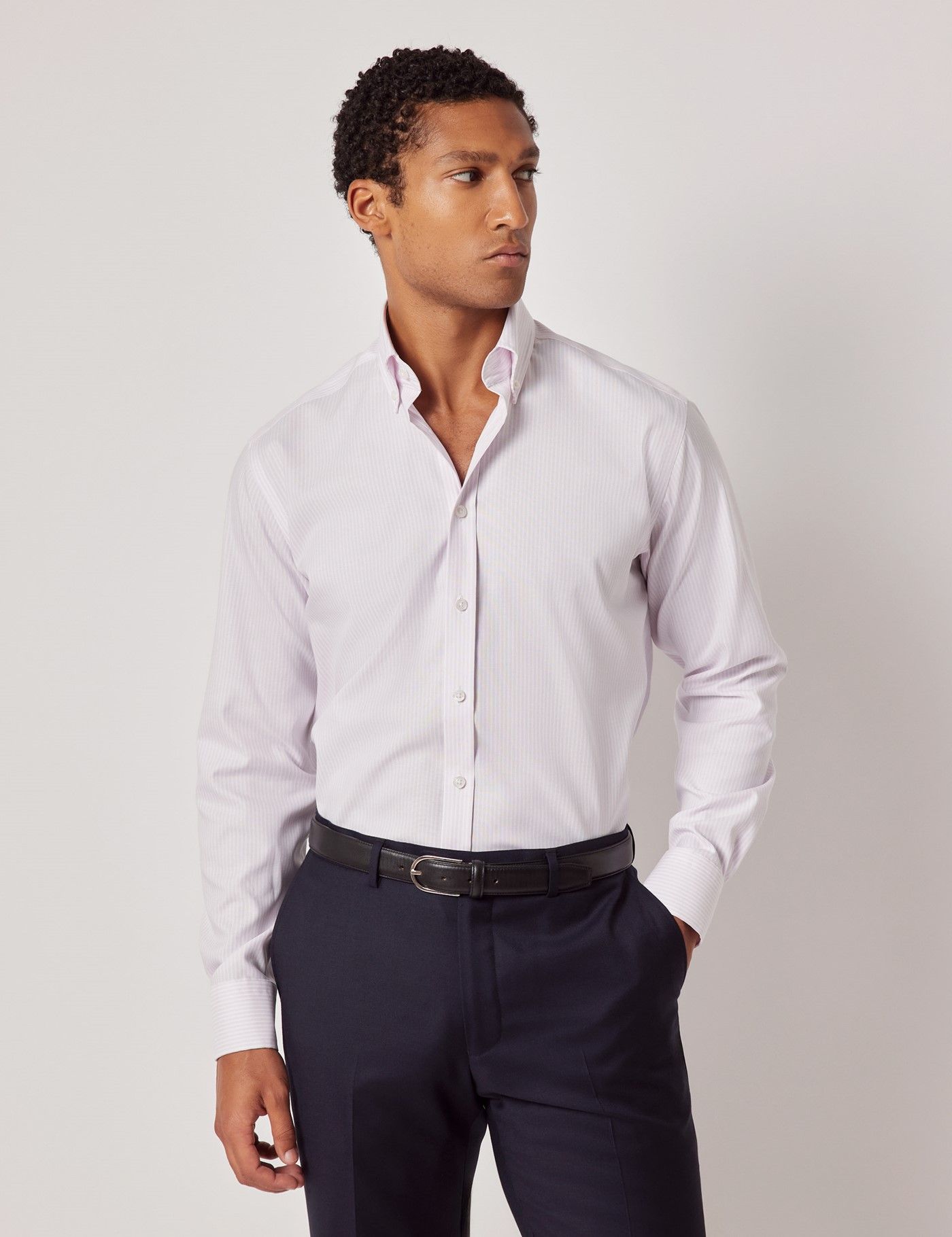 Men's Non-Iron Blue & Pink Stripe Pin Point Oxford Shirt