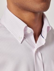 Slim Fit Blue & Pink Stripe Pin Point Non-Iron Oxford Shirt