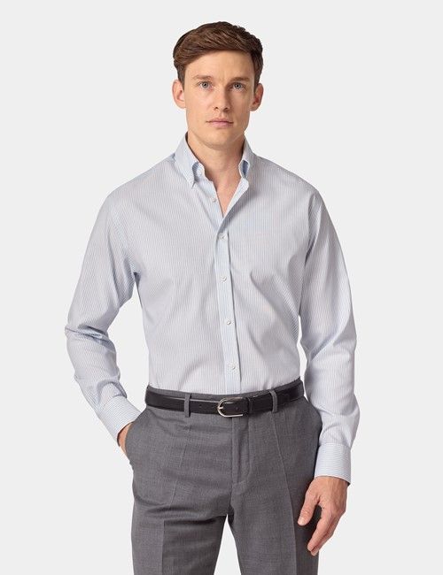 Non-Iron Blue & Navy Stripe Pin Point Oxford Shirt - Button Down Collar - Slim Fit