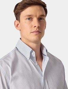 Non-Iron Blue & Navy Stripe Pin Point Oxford Shirt - Button Down Collar - Slim Fit-preview2