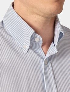 Non-Iron Blue & Navy Stripe Pin Point Oxford Shirt - Button Down Collar - Slim Fit-preview1