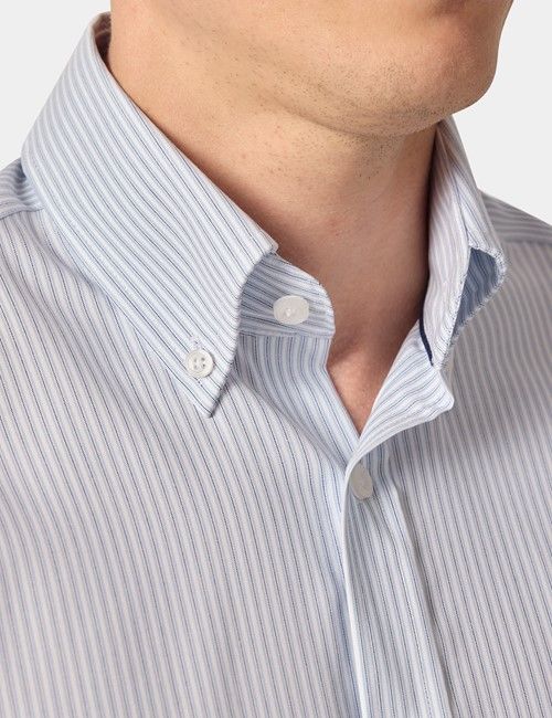 Non-Iron Blue & Navy Stripe Pin Point Oxford Shirt - Button Down Collar - Slim Fit-preview