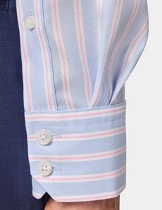 Slim Fit Blue & Pink Bold Stripe Pin Point Non-Iron Oxford Shirt