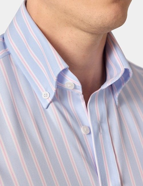 Non-Iron Blue & Pink Bold Stripe Pin Point Oxford Shirt - Button Down Collar - Slim Fit-preview