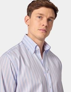Slim Fit Blue & Pink Bold Stripe Pin Point Non-Iron Oxford Shirt