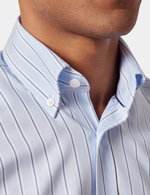 Non-Iron Blue & Navy Bold Stripe Pin Point Oxford Shirt - Button Down Collar - Slim Fit-preview