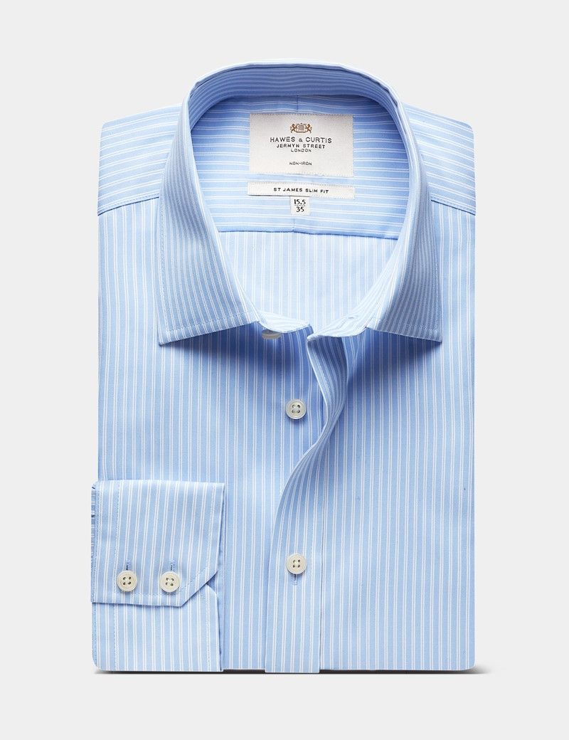 Slim Fit Blue & White Stripe Non-Iron Shirt-preview