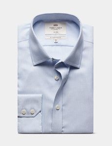 Slim Fit Blue & White Textured Stripe Non-Iron Shirt