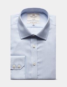 Slim Fit Blue & White Textured Stripe Non-Iron Shirt