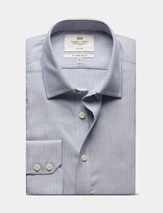 Slim Fit Navy & White Textured Stripe Non-Iron Shirt