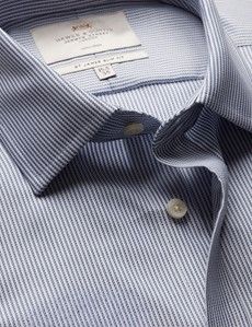 Slim Fit Navy & White Textured Stripe Non-Iron Shirt