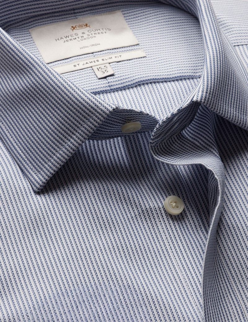 Slim Fit Navy & White Textured Stripe Non-Iron Shirt