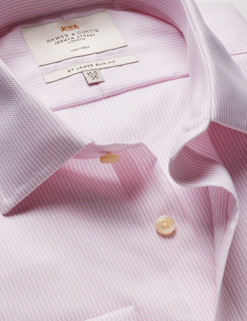 Slim Fit Pink & White Textured Stripe Non-Iron Shirt