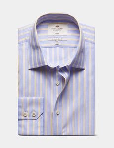 Slim Fit Blue & Yellow Stripe Non-Iron Shirt