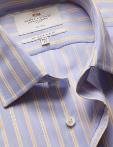 Slim Fit Blue & Yellow Stripe Non-Iron Shirt