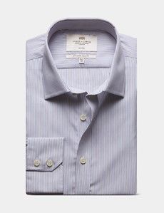 Slim Fit Brown & Blue Stripe Non-Iron Shirt
