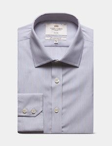 Slim Fit Brown & Blue Stripe Non-Iron Shirt