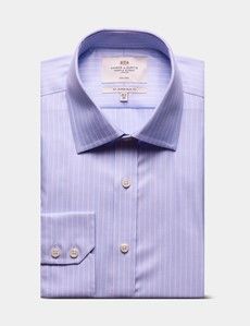 Slim Fit Blue & Pink Textured Stripe Non-Iron Shirt