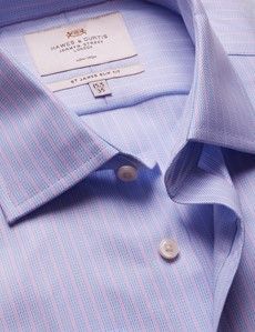 Slim Fit Blue & Pink Textured Stripe Non-Iron Shirt