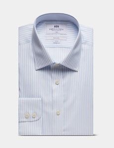 Slim Fit Blue & White Herringbone Stripe Non-Iron Shirt