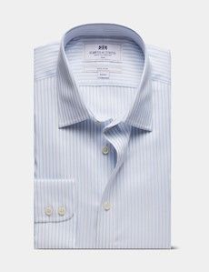 Slim Fit Blue & White Herringbone Stripe Non-Iron Shirt