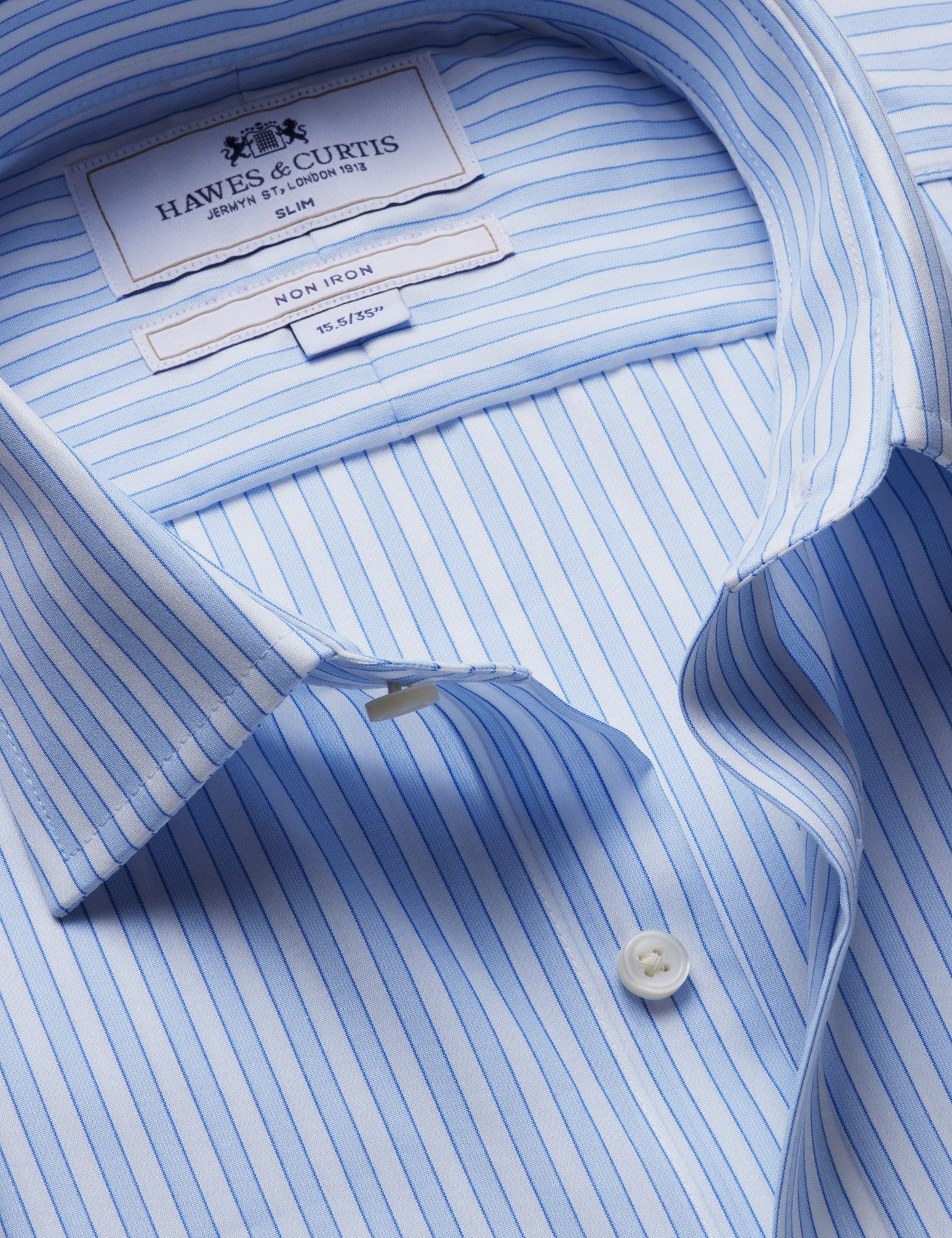 best slim fit dress shirts Blue Fine Line Stripe Non-Iron Men's Shirt Wilkes & Riley, LLC Finally a solid business shirt thats truly easy care Royal Blue Slim Fit Long