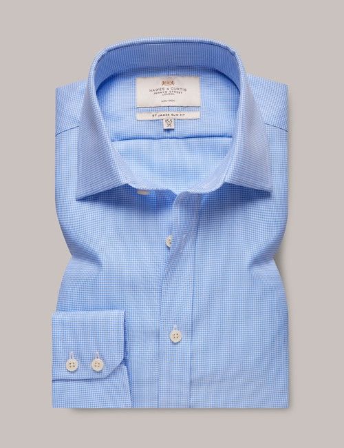 Non-Iron Blue & White Dogtooth Slim Fit Shirt - Semi Cutaway-preview