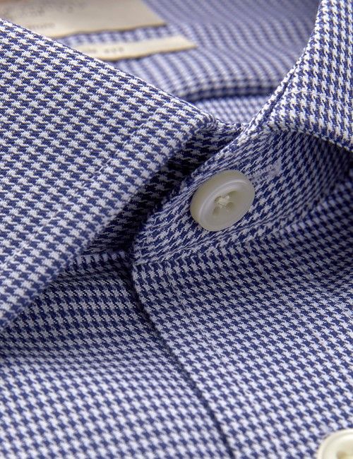 Non-Iron Navy & White Dogtooth Slim Shirt