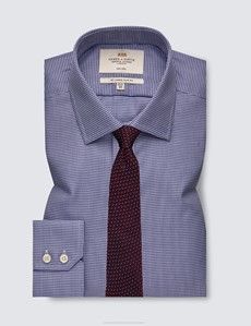 Slim Fit Navy & White Dogtooth Twill Non-Iron Shirt