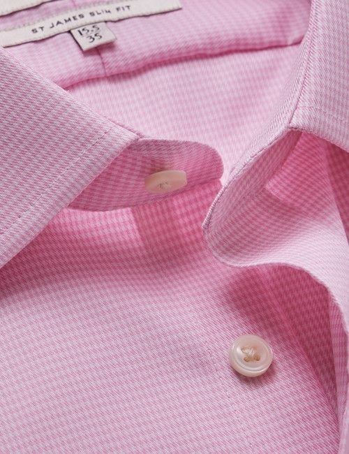 Non-Iron Pink & White Dogtooth Slim Shirt