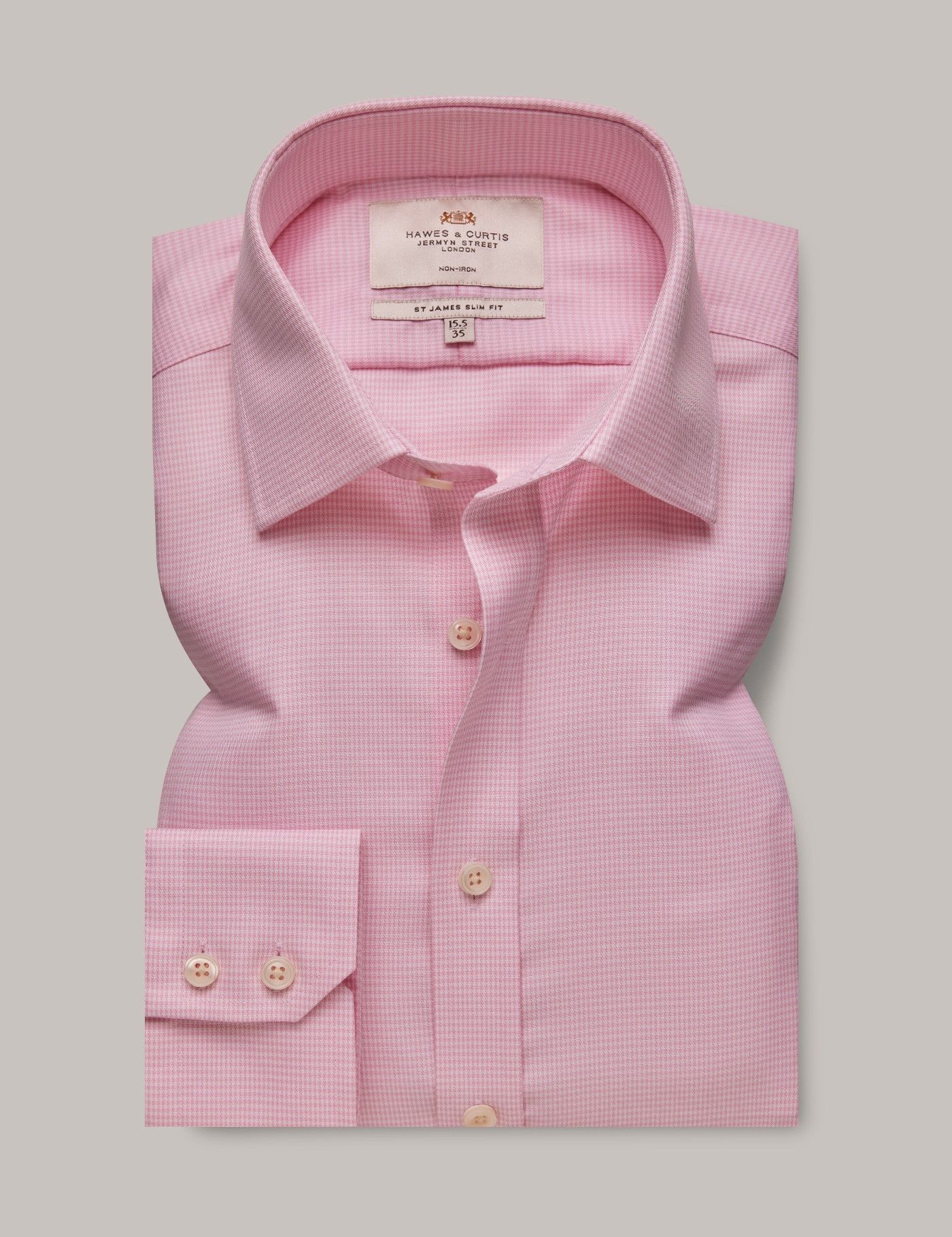 Slim Fit Pink & White Dogtooth Non-Iron Shirt-preview