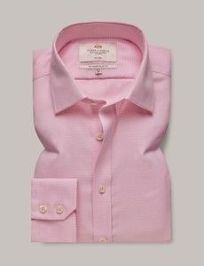 Slim Fit Pink & White Dogtooth Twill Non-Iron Shirt