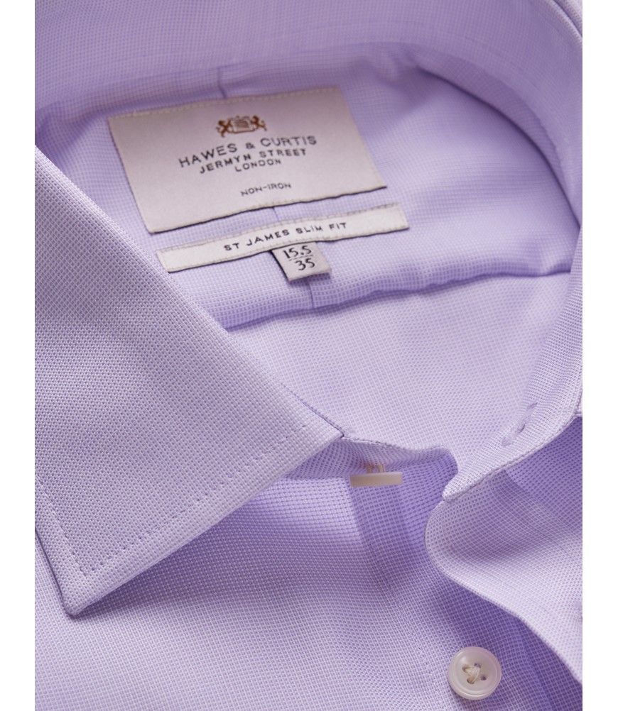 【HI FI FNK】Vries Half Linen Shirt Men's Non-Iron Lilac & White Dobby Slim Shirt | Hawes & Curtis