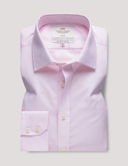 Non-Iron Pink & White Textured Weave Slim Shirt-preview