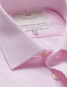 Non-Iron Pink & White Textured Weave Slim Shirt