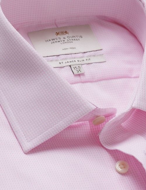 Non-Iron Pink & White Textured Weave Slim Shirt