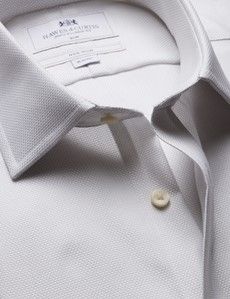 Slim Fit Grey & White Textured Weave Non-Iron Shirt