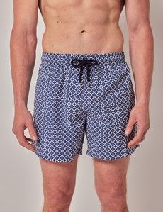 Blue & White Geo Floral Swim Shorts