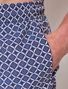 Blue & White Geo Floral Swim Shorts-preview3