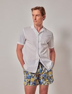 Navy & Yellow Tropical Print Swim Shorts-preview1