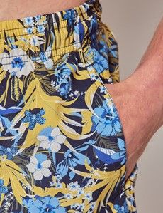 Navy & Yellow Tropical Print Swim Shorts-preview3