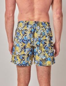 Navy & Yellow Tropical Print Swim Shorts-preview4