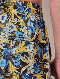 Navy & Yellow Tropical Print Swim Shorts-preview5
