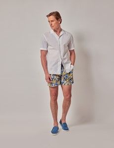 Navy & Yellow Tropical Print Swim Shorts-preview6