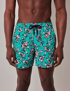 Green & Pink Floral Swim Shorts