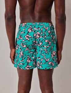 Green & Pink Floral Swim Shorts