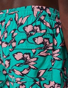 Green & Pink Floral Swim Shorts
