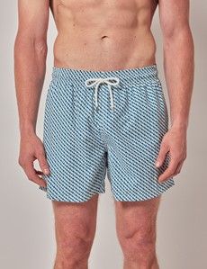 Blue & White Geometric Swim Shorts