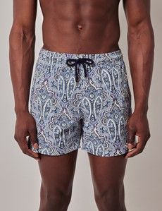 Blue & White Paisley Swim Shorts