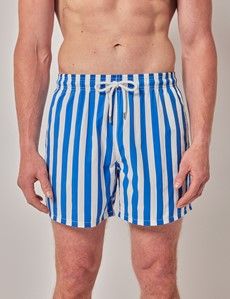 Blue & White Wide Stripe Swim Shorts